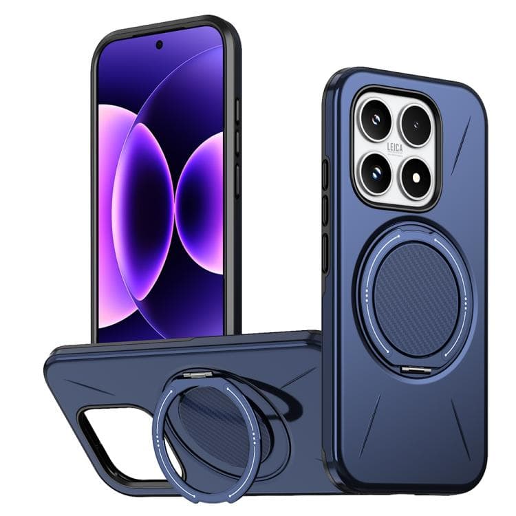 For Xiaomi 17 Metal Rotation Holder MagSafe TPU Hybrid PC Phone Case(Navy Blue) - Immagine 1