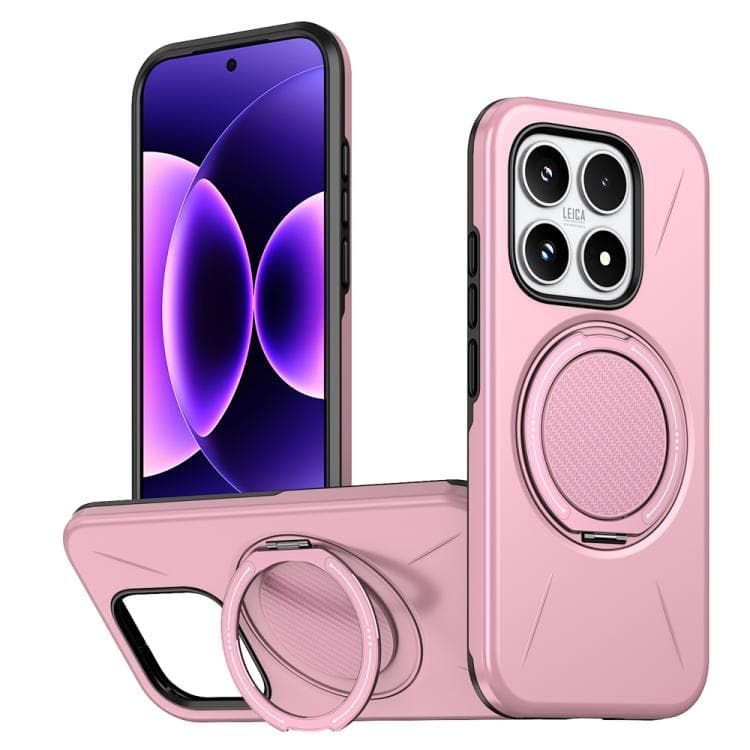 For Xiaomi 17 Metal Rotation Holder MagSafe TPU Hybrid PC Phone Case(Pink) - Immagine 1
