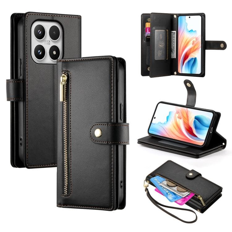 For Xiaomi 17 Nine Card-slot Zipper Wallet Bag Leather Phone Case(Black) - Immagine 1