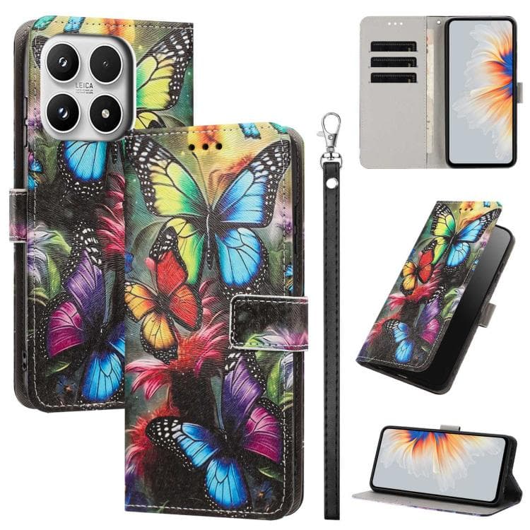 For Xiaomi 17 Painted Pattern Vegan Leather Phone Case with Strap(Colorful Butterfly) - Immagine 1