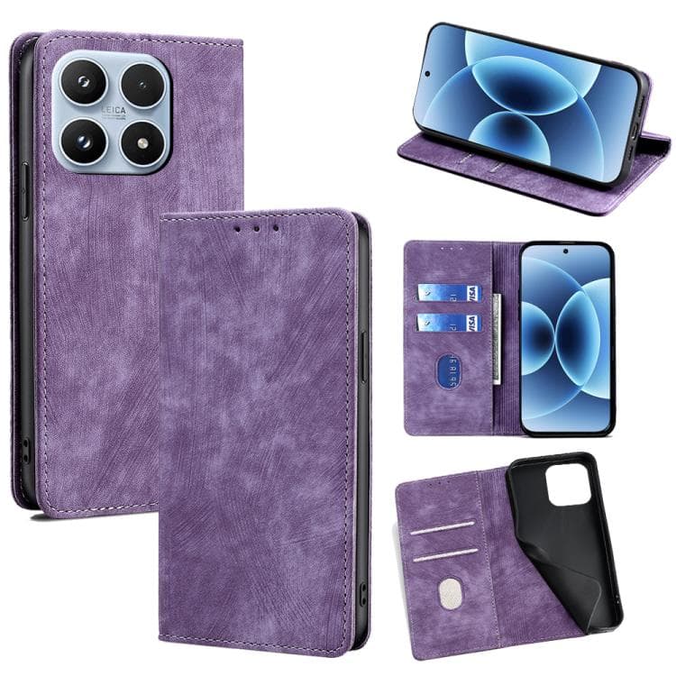 For Xiaomi 17 RFID Anti-theft Brush Magnetic Leather Phone Case(Purple) - Immagine 1