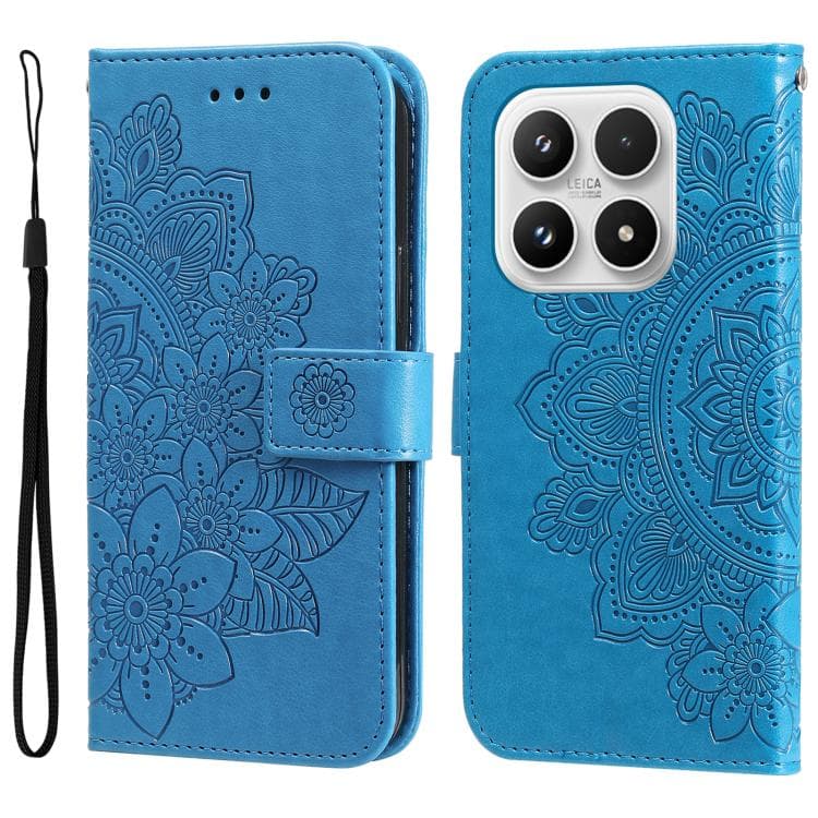 For Xiaomi 17 Seven-petal Flowers Embossing Leather Phone Case(Blue) - Immagine 1