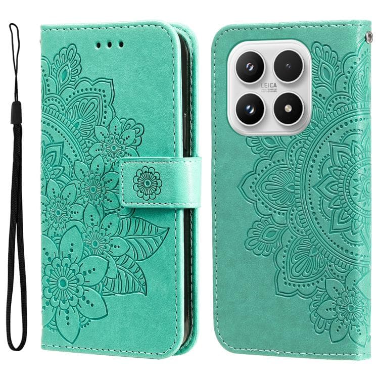 For Xiaomi 17 Seven-petal Flowers Embossing Leather Phone Case(Green) - Immagine 1