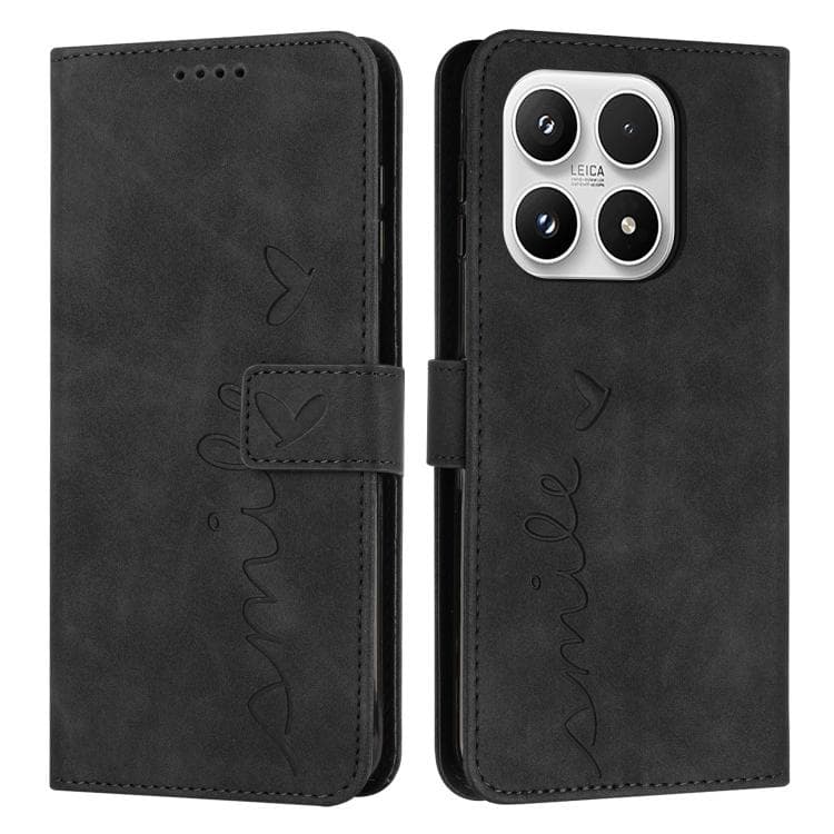For Xiaomi 17 Skin Feel Heart Embossed Leather Phone Case with Long Lanyard(Black) - Immagine 1