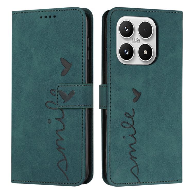 For Xiaomi 17 Skin Feel Heart Embossed Leather Phone Case with Long Lanyard(Green) - Immagine 1