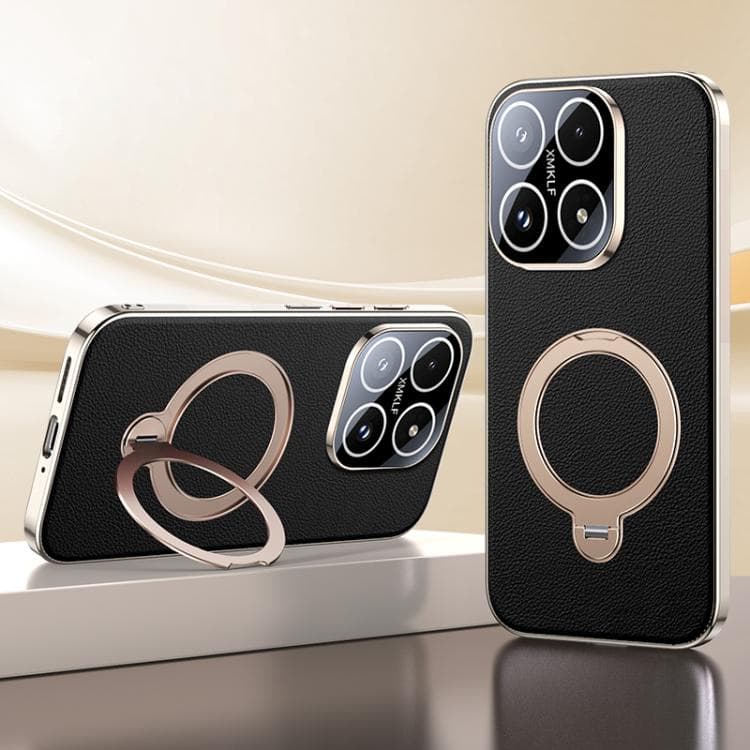 For Xiaomi 17 Skin Feel Leather Texture Cooling MagSafe Phone Case with 360 Degrees Rotating Holder(Black) - Immagine 1