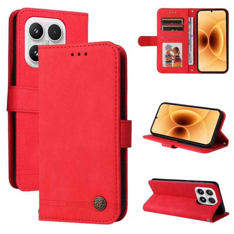 For Xiaomi 17 Skin Feel Life Tree Metal Button Leather Phone Case(Red) - Immagine 1