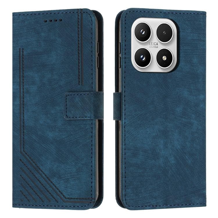 For Xiaomi 17 Skin Feel Stripe Pattern Leather Phone Case with Lanyard(Blue) - Immagine 1