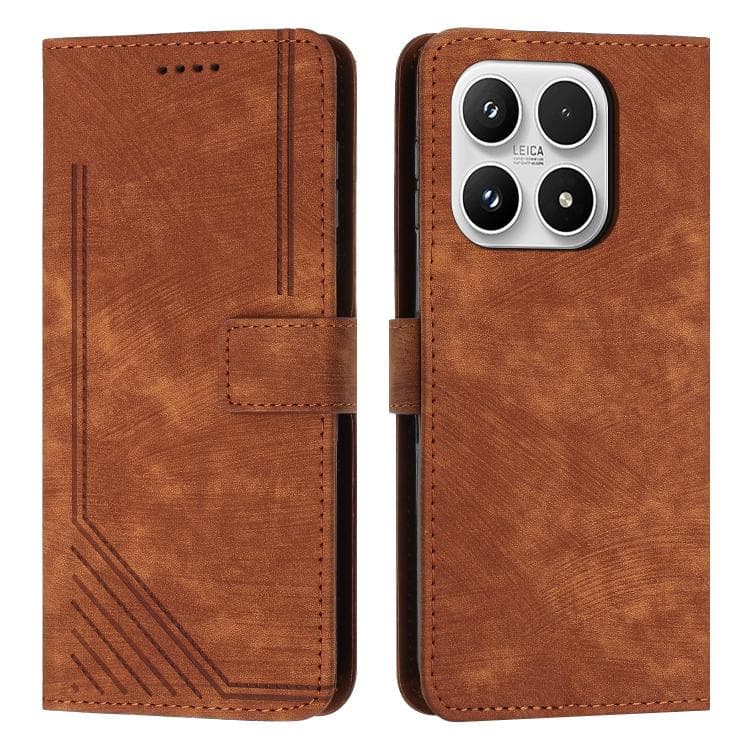 For Xiaomi 17 Skin Feel Stripe Pattern Leather Phone Case with Lanyard(Brown) - Immagine 1