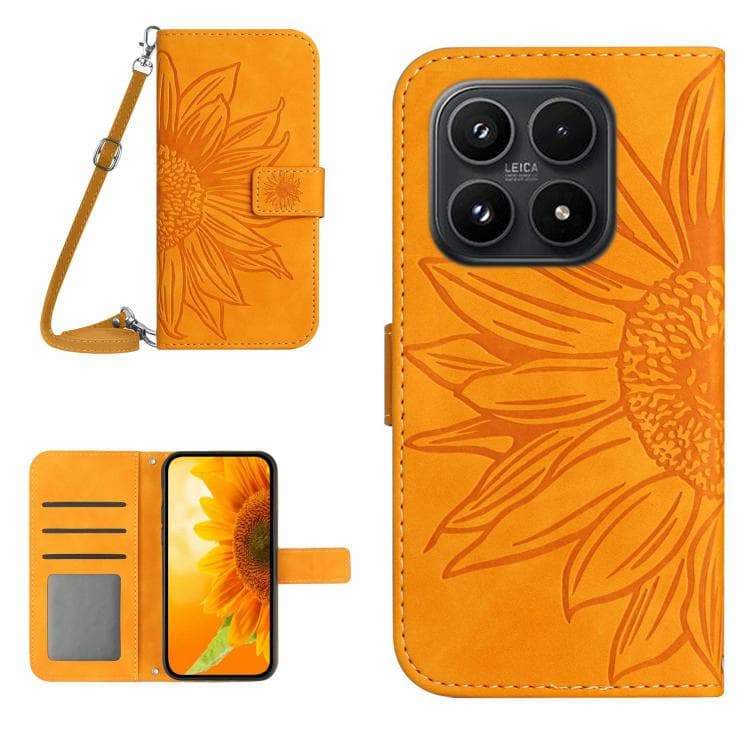 For Xiaomi 17 Skin Feel Sun Flower Embossed Flip Leather Phone Case with Lanyard(Yellow) - Immagine 1