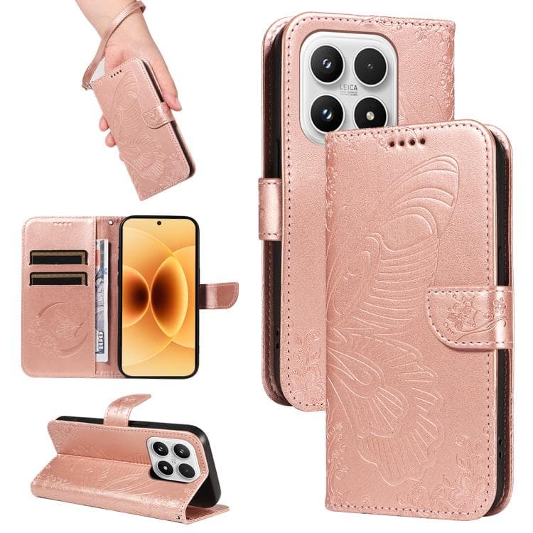For Xiaomi 17 Swallowtail Butterfly Embossed Leather Phone Case(Rose Gold) - Immagine 1