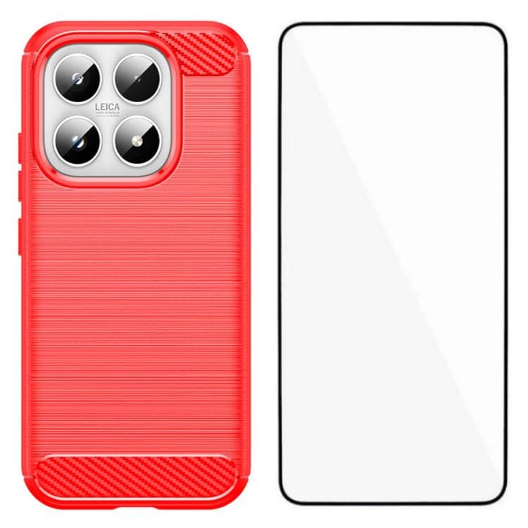 For Xiaomi 17 WANLONFENG Brushed Texture Shockproof TPU Phone Case with Screen Film(Red) - Immagine 1