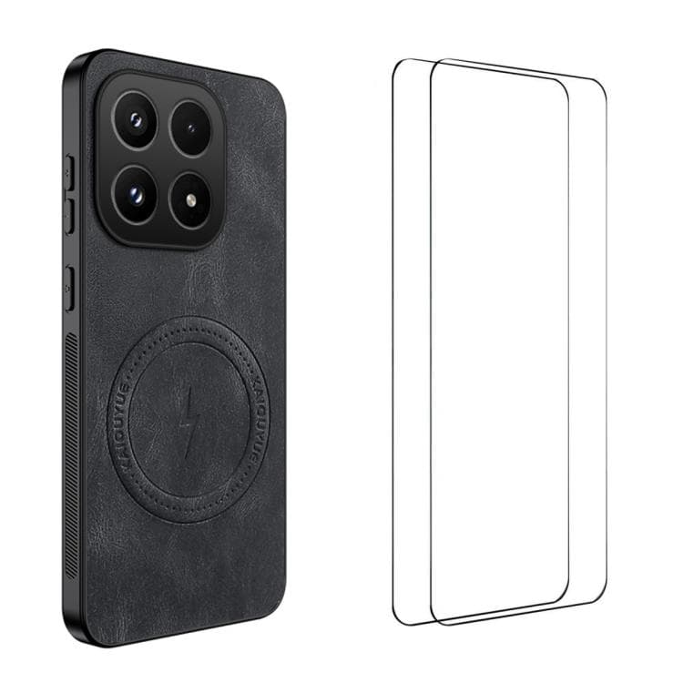 For Xiaomi 17 WANLONFENG Nappa Texture Magnetic Phone Case with 2pcs Screen Films(Black) - Immagine 1