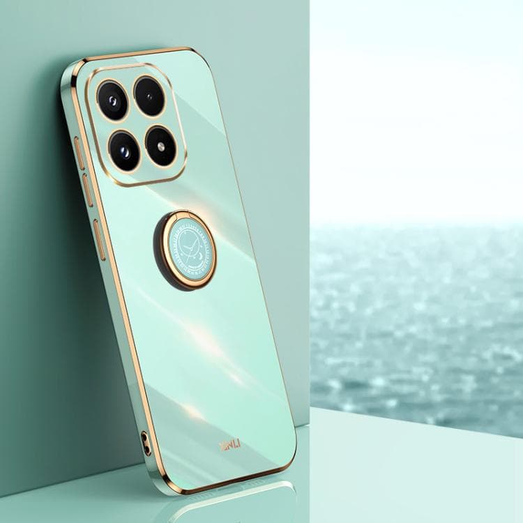 For Xiaomi 17 XINLI Straight Edge 6D Electroplate TPU Phone Case with Ring Holder(Mint Green) - Immagine 1