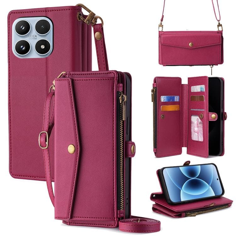 For Xiaomi 17 Zipper Wallet Side Buckle Crossbody Lanyard Leather Phone Case(Red) - Immagine 1