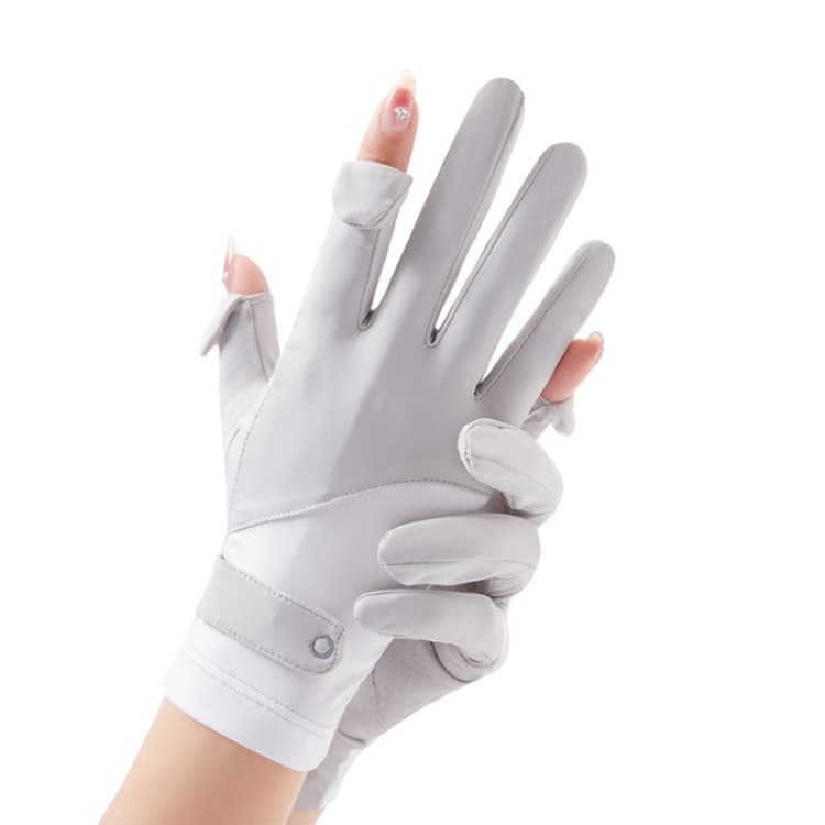 FSN02 1 paio Guanti sottili traspiranti in seta di ghiaccio UV resistenti, freschi, antiscivolo, per ciclismo e guida, codice gratuito (Grigio Bianco) - Immagine 1