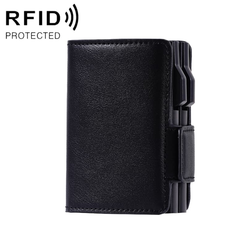 FY2403 RFID Anti-magnetic Crazy Horse Texture PU Dual Box Card Bag(Black) - Immagine 1