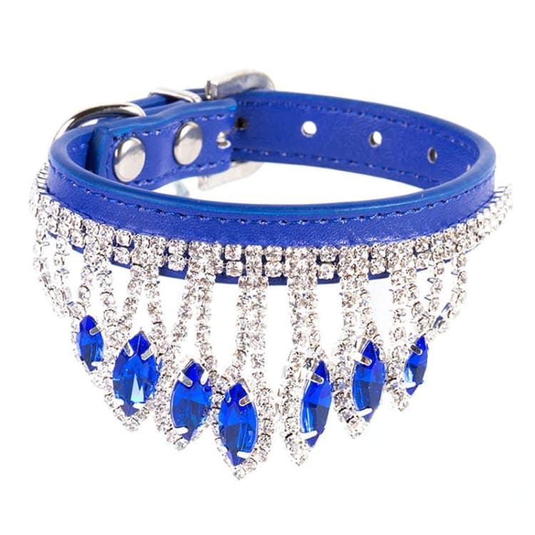 Collare per cani e gatti con strass e gemme XS (Blu) - Immagine 1
