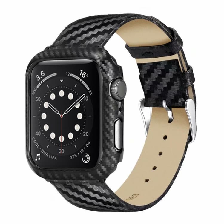 Cinturino in Pelle Genuina con Fibra di Carbonio + Cornice per Apple Watch Serie 3 & 2 & 1 42mm - Immagine 1