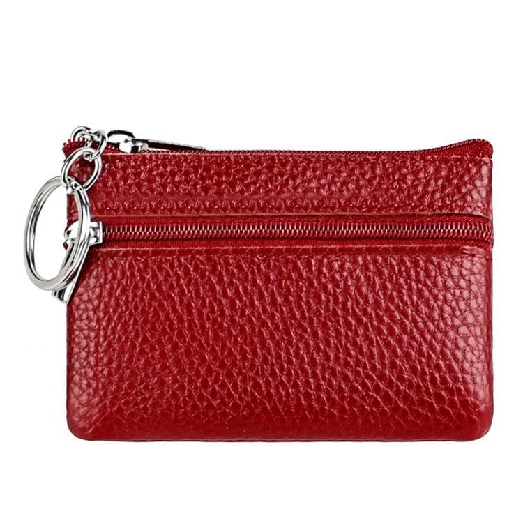 Genuine Leather Zipper Key Coin Purse(Wine Red) - Immagine 1