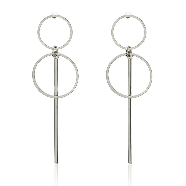 Orecchini a cerchio geometrico cavo grande piccolo in lega (Argento) - Immagine 1