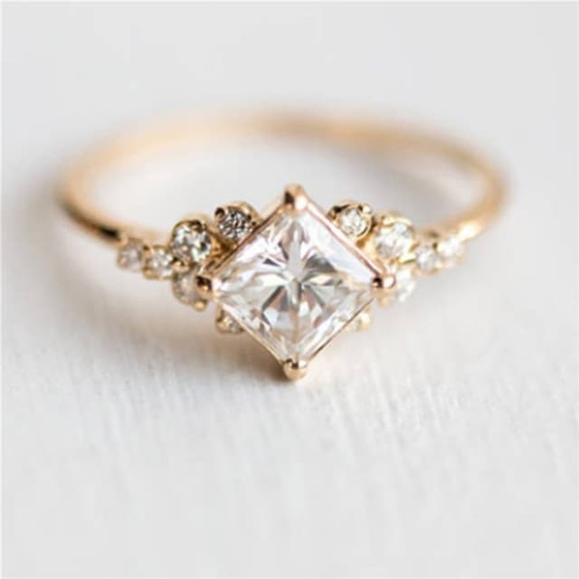 Geometric Square Rings for Women Wedding Rhinestone Finger Rings Charm Jewelry, Ring Size:10 - Immagine 1