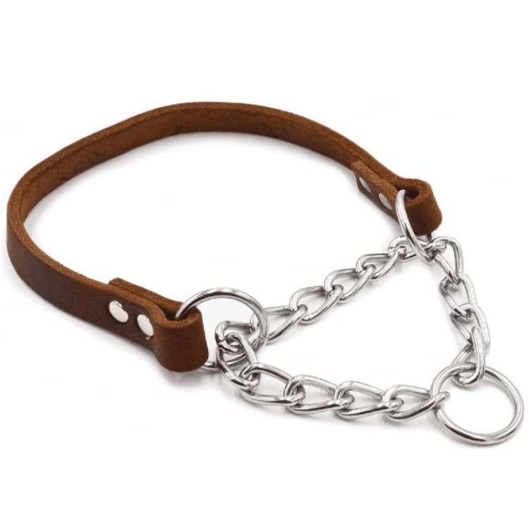 Collare per cani a forma di mezza P in pelle con catena