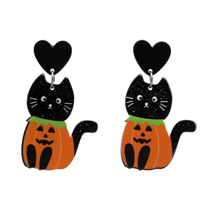 Orecchini in acrilico di Halloween, gioielli festivi di personalità, stile: E000162 Gatto - Immagine 1