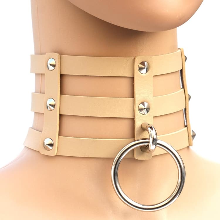 Collana in pelle a gabbia a 3 file con collare punk gotico rivetti Harajuku (Oro) - Immagine 1