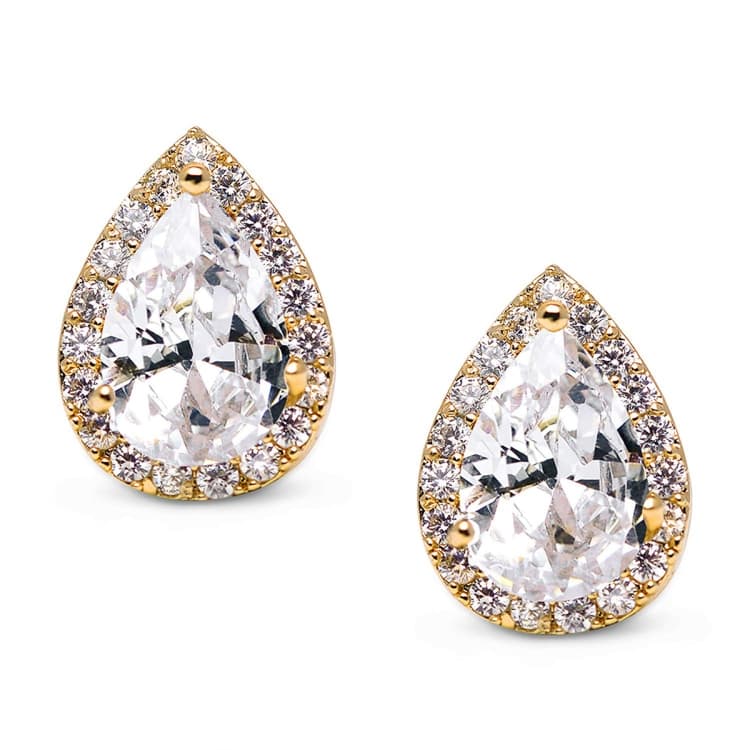 Orecchini a goccia con cuore di zircone, orecchini a perno moda, colore metallo: oro - Immagine 1
