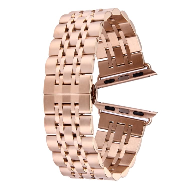 Cinturino per Orologio in Acciaio Inossidabile con Fibbia a Farfalla Nascosta e 7 Perle per Apple Watch 42mm (Rosa Oro) - Immagine 1