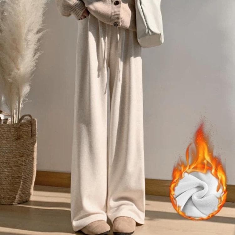 High Waisted Straight-leg Loose Fitting Wide Leg Pants, Color: Fleece-lined Beige Regular(L) - Immagine 1