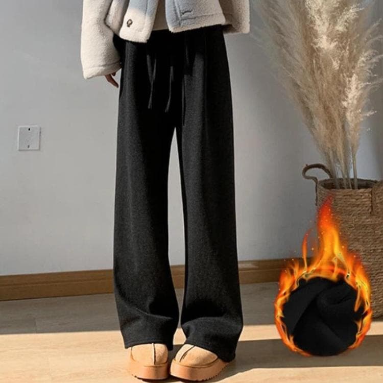 High Waisted Straight-leg Loose Fitting Wide Leg Pants, Color: Fleece-lined Black Regular(M) - Immagine 1