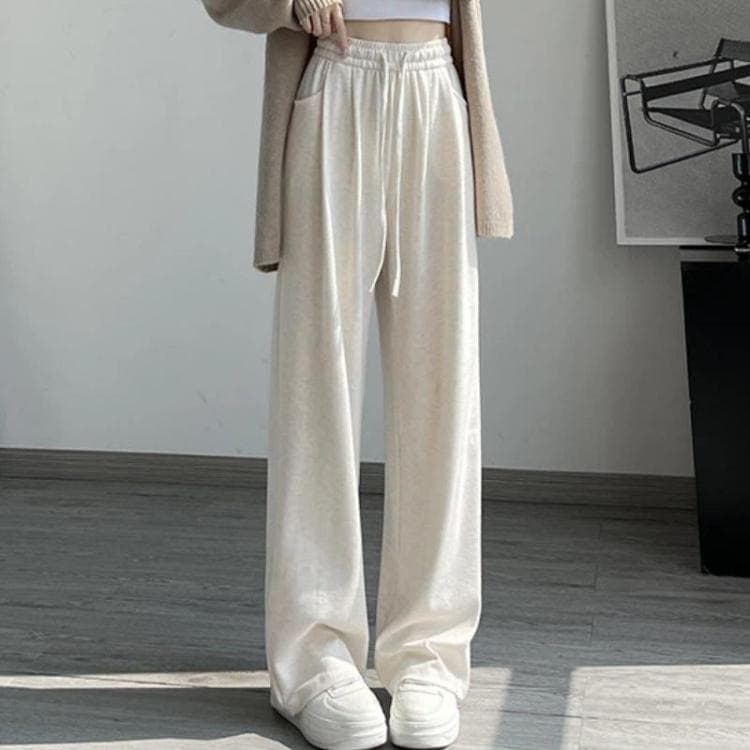 High Waisted Straight-leg Loose Fitting Wide Leg Pants, Color: Spring/Autumn Beige Regular(S) - Immagine 1