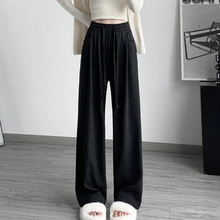 High Waisted Straight-leg Loose Fitting Wide Leg Pants, Color: Spring/Autumn Black Regular(S) - Immagine 1