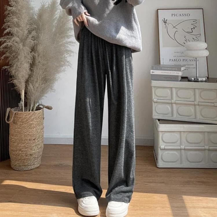 High Waisted Straight-leg Loose Fitting Wide Leg Pants, Color: Spring/Autumn Dark Gray Regular(L) - Immagine 1