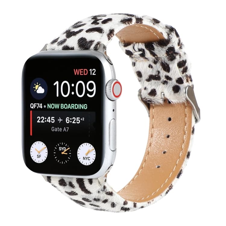 Cinturino per orologio in pelle con stampa leopardo e crine di cavallo per Apple Watch Serie 7 45mm / 6 & SE & 5 & 4 44mm / 3 & 2 & 1 42mm(6) - Immagine 1