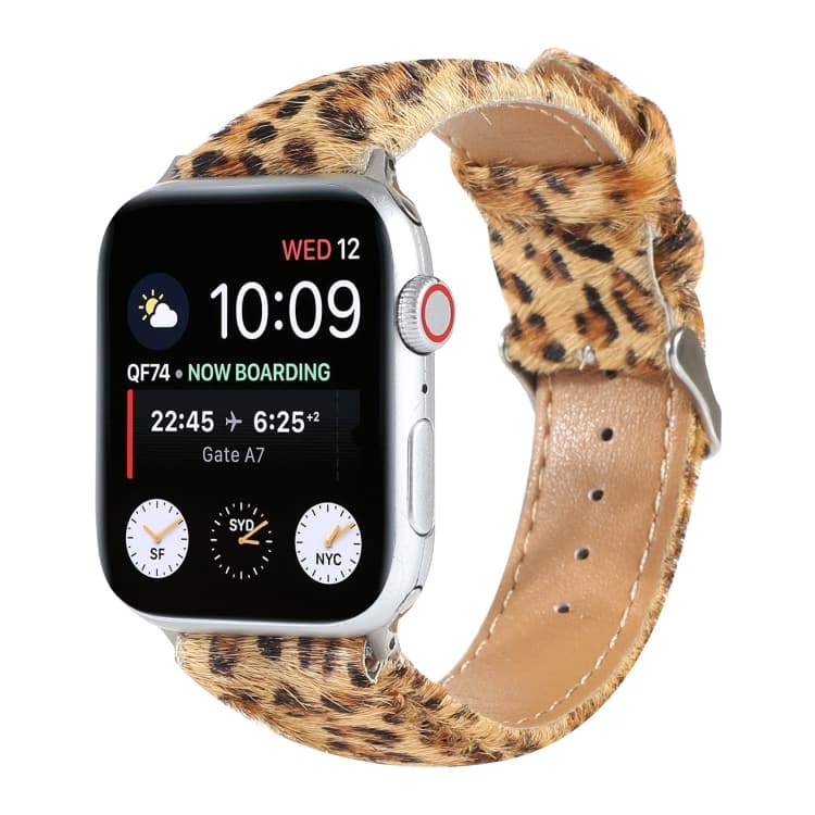 Cinturino in pelle con stampa leopardo e crine di cavallo per Apple Watch Ultra 49mm e Watch Ultra 2 49mm / Series 9&8&7 45mm / SE 3&SE 2&6&SE&5&4 44mm / 3&2&1 42mm(5) - Immagine 1