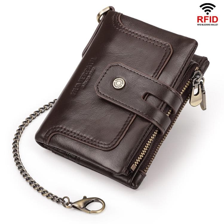 HUMERPAUL BP778 Short Leather Wallet RFID Tri-fold Double Zipper Coin Purse(Brown) - Immagine 1