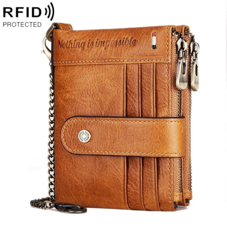 HUMERPAUL BP896 RFID Anti-Theft Brush Dual Zipper Leather Wallet Multi-Card Men Purse(Brown) - Immagine 1