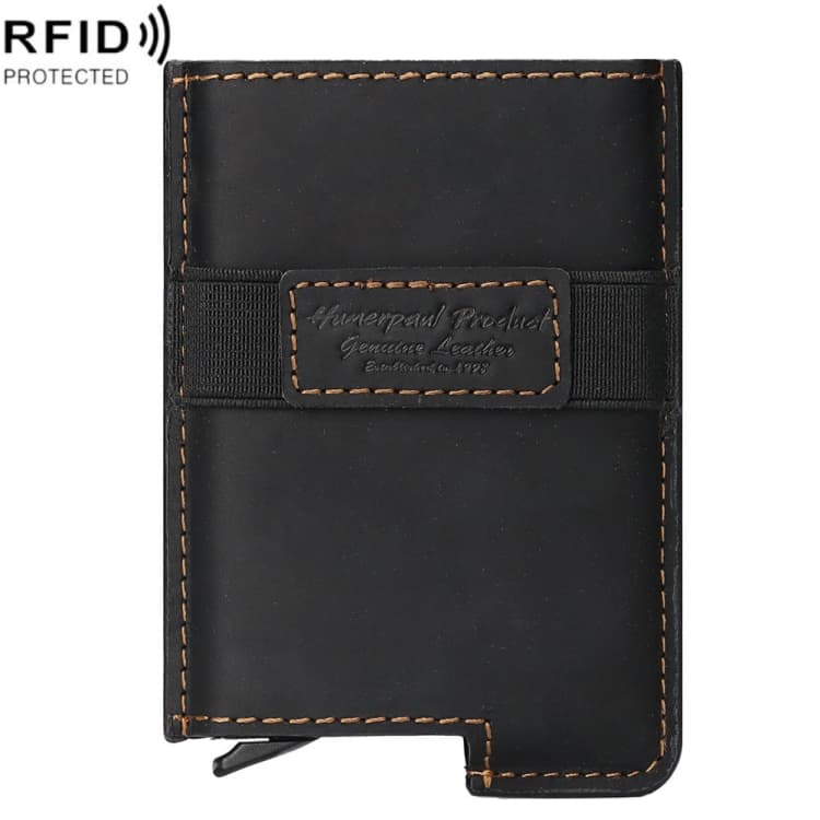 HUMERPAUL BP977 RFID Anti-Theft Card Box Leather Automatic Credit Card Set(Black) - Immagine 1