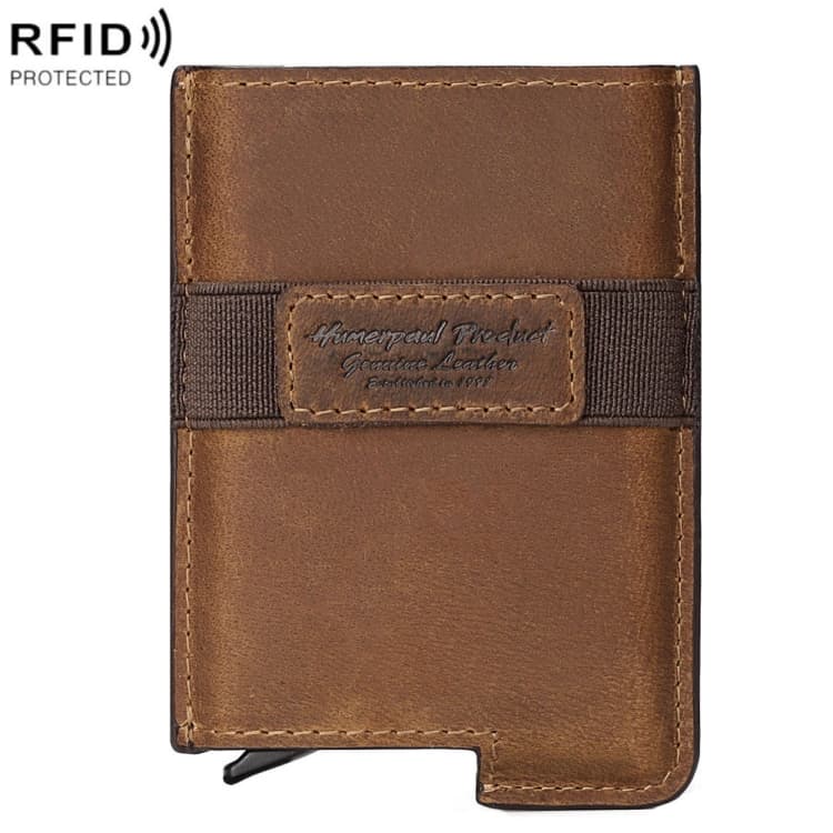 HUMERPAUL BP977 RFID Anti-Theft Card Box Leather Automatic Credit Card Set(Brown) - Immagine 1