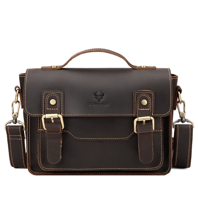 HUMERPAUL Leather Crossbody Bag Men Retro Shoulder Bag Commuter Men Small Square Bag(Coffee) - Immagine 1