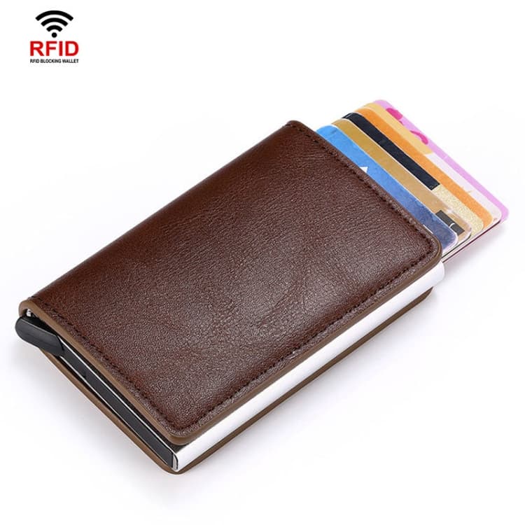 HUMERPAUL RFID Anti-Magnetic Automatic Card Set Credit Card Box Coin Bag(Dark Brown) - Immagine 1