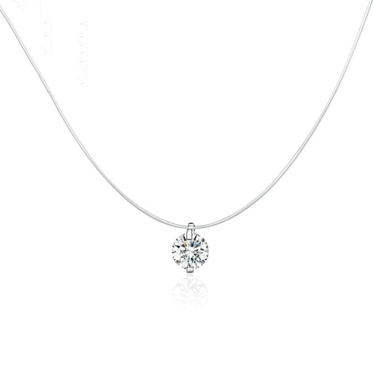 Collana con ciondolo in zircone e filo invisibile in argento sterling S925 - Immagine 1