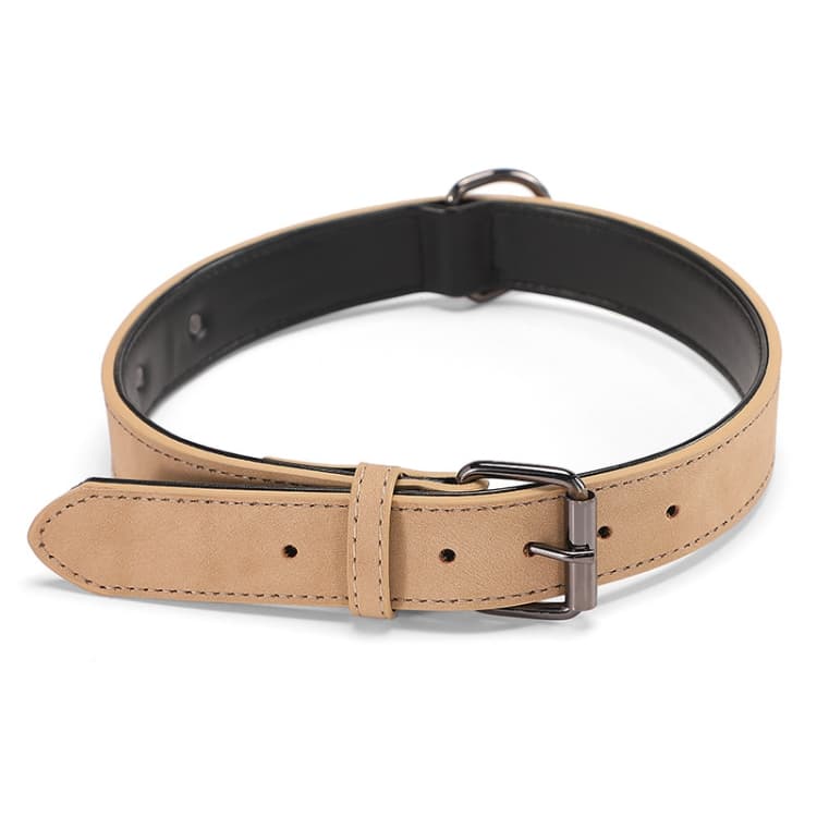 Collare in pelle a doppio strato per cani JINMAOHOU, taglia S 39x2,2 cm (cachi) - Immagine 1