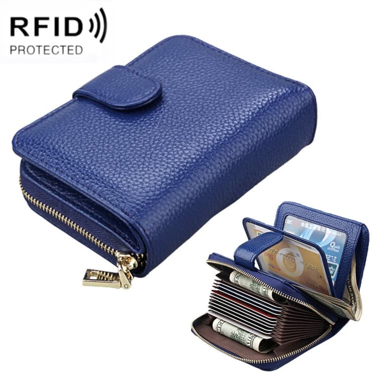 KB132 Female Style Full Grain Cow Leather Multifunctional RFID Wallet/ Card Bag/ Driving License Package(Blue) - Immagine 1