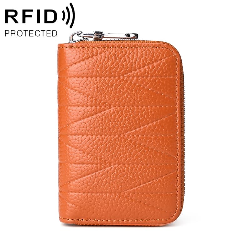 KB191 Zipper Cowhide Leather Organ Shape Multiple Card Slots Anti-magnetic RFID Wallet Clutch Bag for Ladies(Brown) - Immagine 1