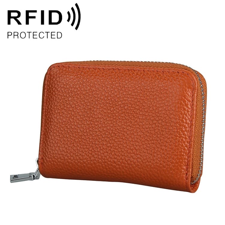 KB205 Antimagnetic RFID Litchi Texture Leather Zipper Large-capacity Card Holder Wallet(Brown) - Immagine 1