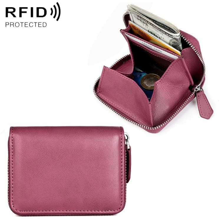 KB228 RFID Genuine Leather Zipper Storage Bag(Purple) - Immagine 1